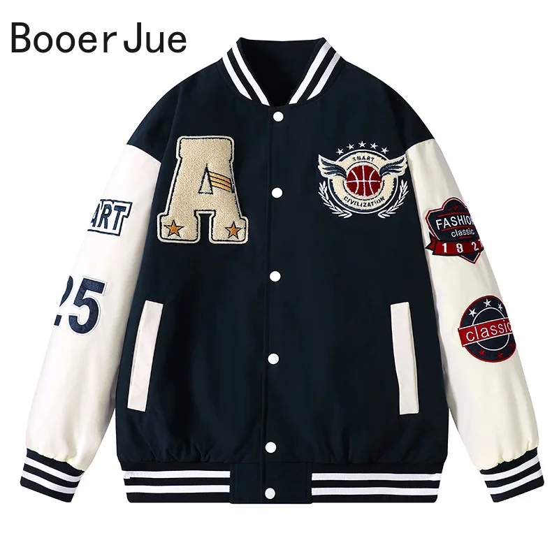Embroidery Letter N - Chaqueta Bomber de béisbol universitaria para