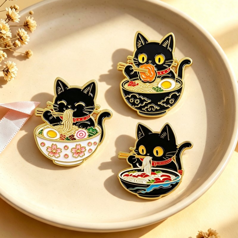 Embroidery Textile - Lindo Pin Esmaltado de Gato Negro