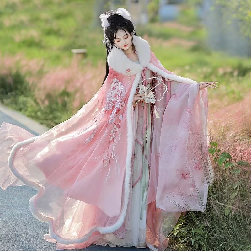 Embroidery Xmas - Vestido con capa Hanfu rosa y