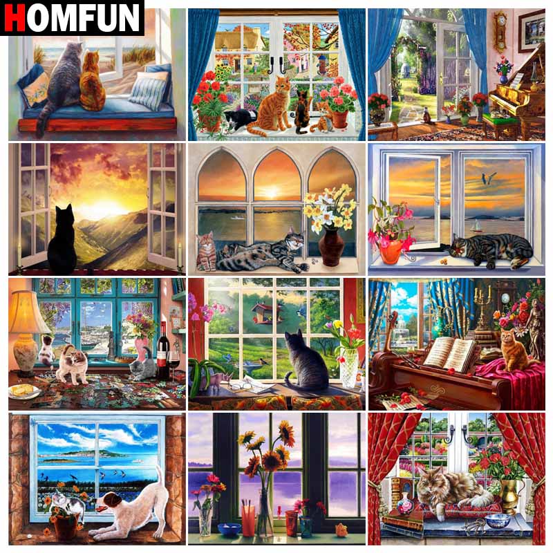 HOMFUN-Bordado de diamantes co - Embroidery Cross Stitch Patterns reseña y precio